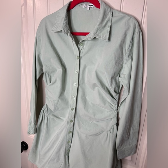 2/for $20 🪩 FASHION NOVA Sage Green Button-Up Shirt Dress 🌿 (Large) - Picture 12 of 13
